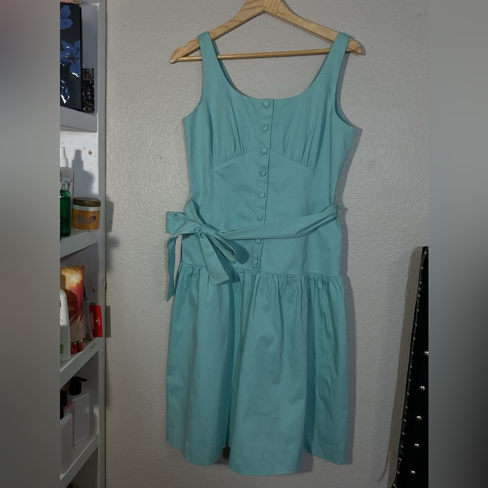 ANTONIO MELANI Light Mint Sleeveless Button Midi Dress with Waist Tie